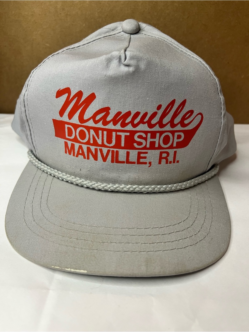 Vintage Manville Donut Shop Gray Rope-Visor Hat - Manville, Lincoln Rhode Island
